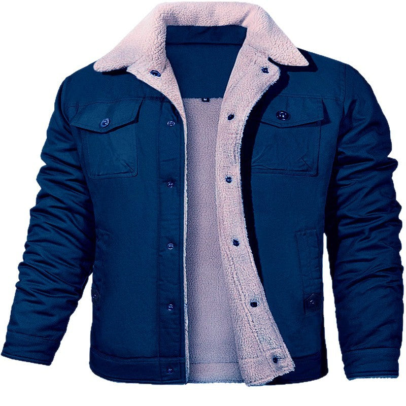 Men's utility work jacket made of canvas with faux fur collar and quilted inner lining Chichicherry