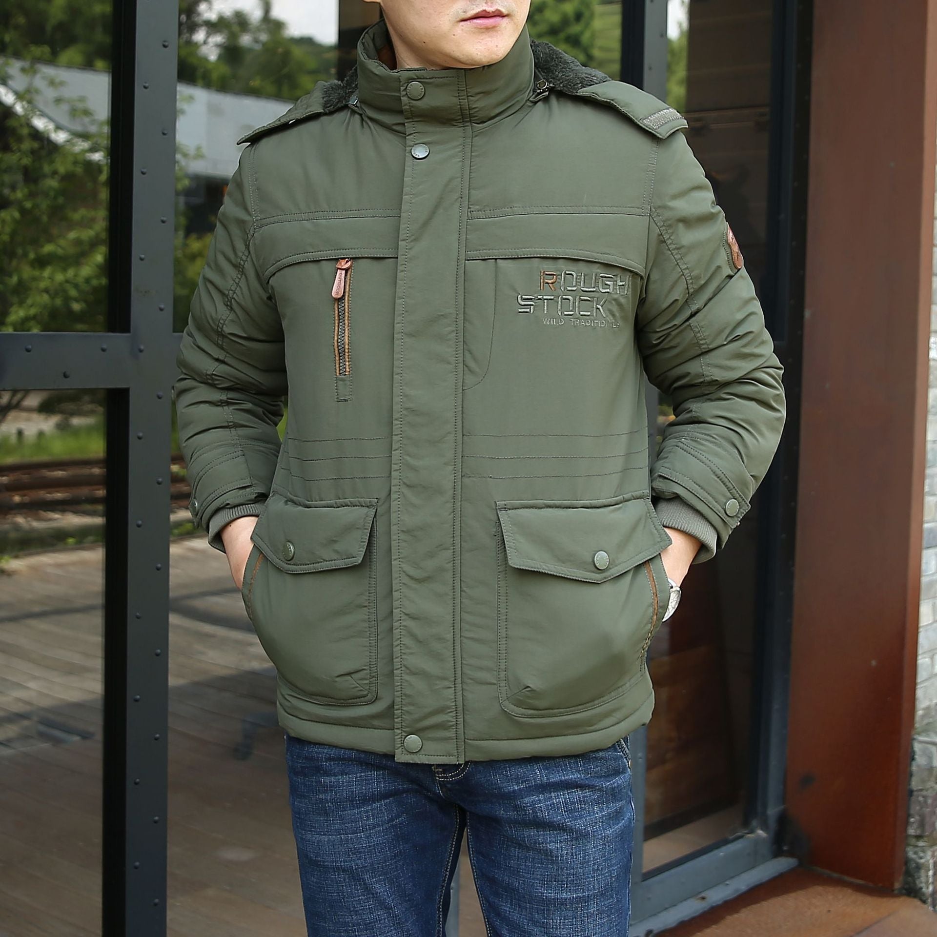 Men's insulated field parka with Sherpa collar and multifunctional pockets Chichicherry
