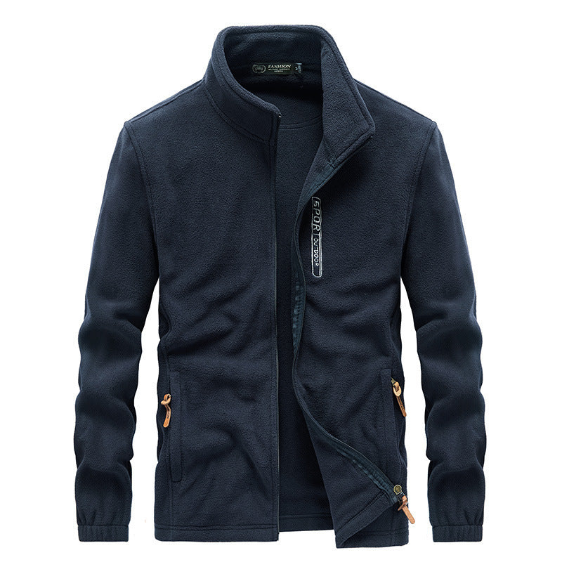 Men's fleece jacket with high collar, zip pockets, and wind flap Chichicherry
