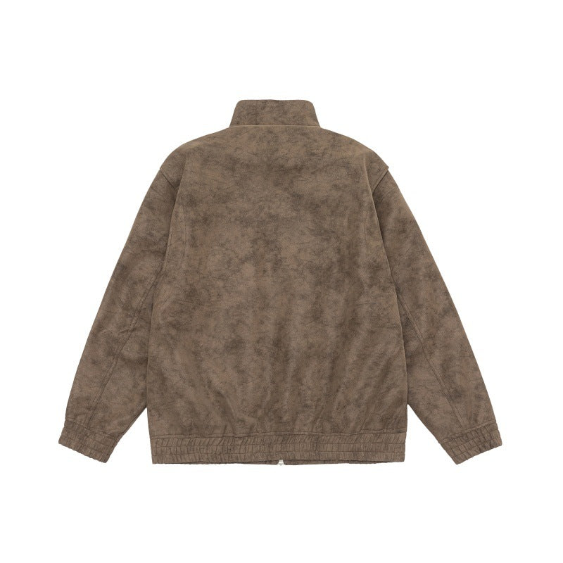 Men's Boxy Utility Blouson Jacket in Velour Look with Stand-up Collar and Multiple Pockets Chichicherry