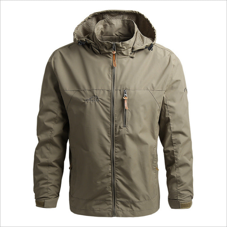 Men's Lightweight Water-Repellent Hooded Windbreaker with Chest Pocket and Adjustable Hem Chichicherry
