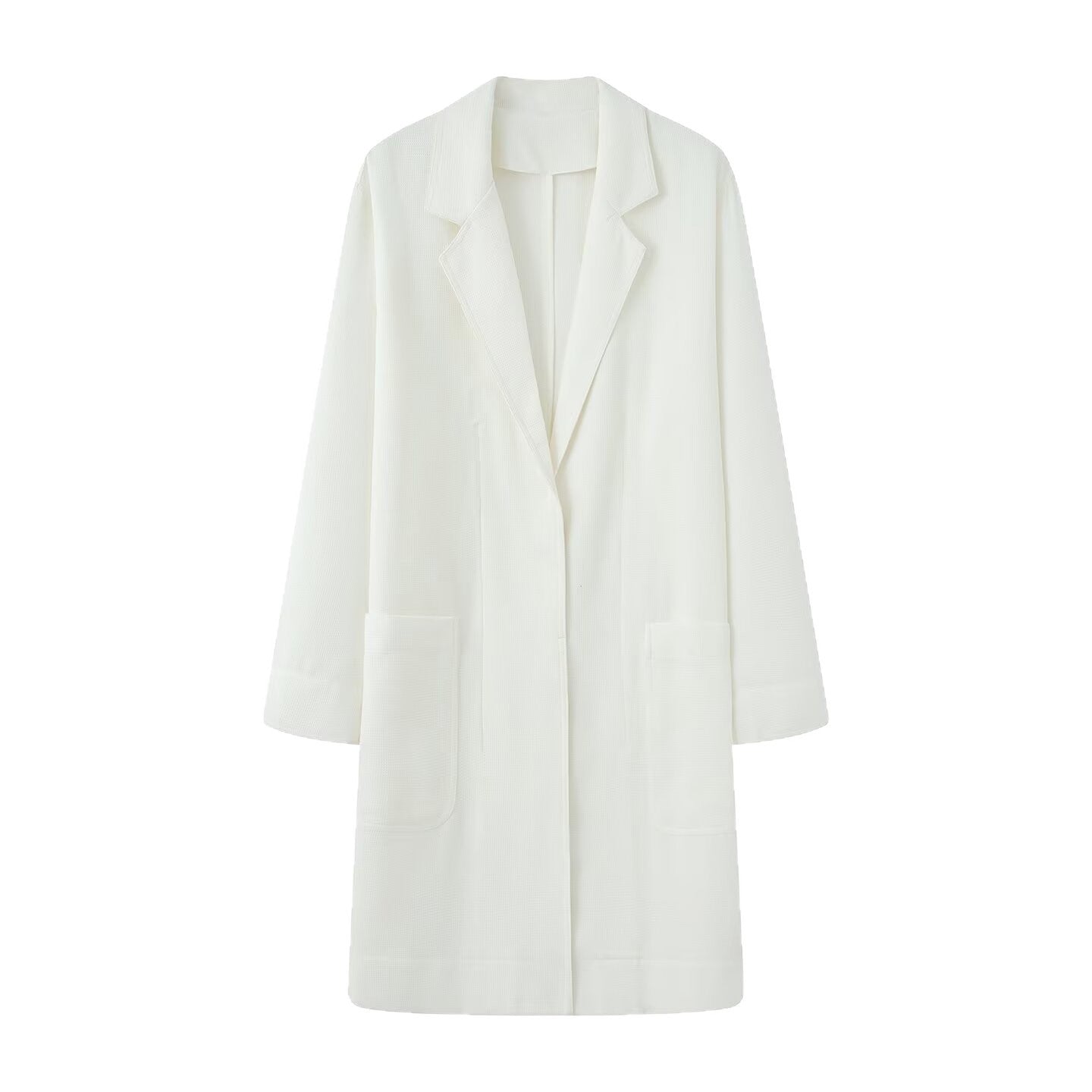 Women Longline Coat with Open Front, Casual Fit and Patch Pockets Chichicherry