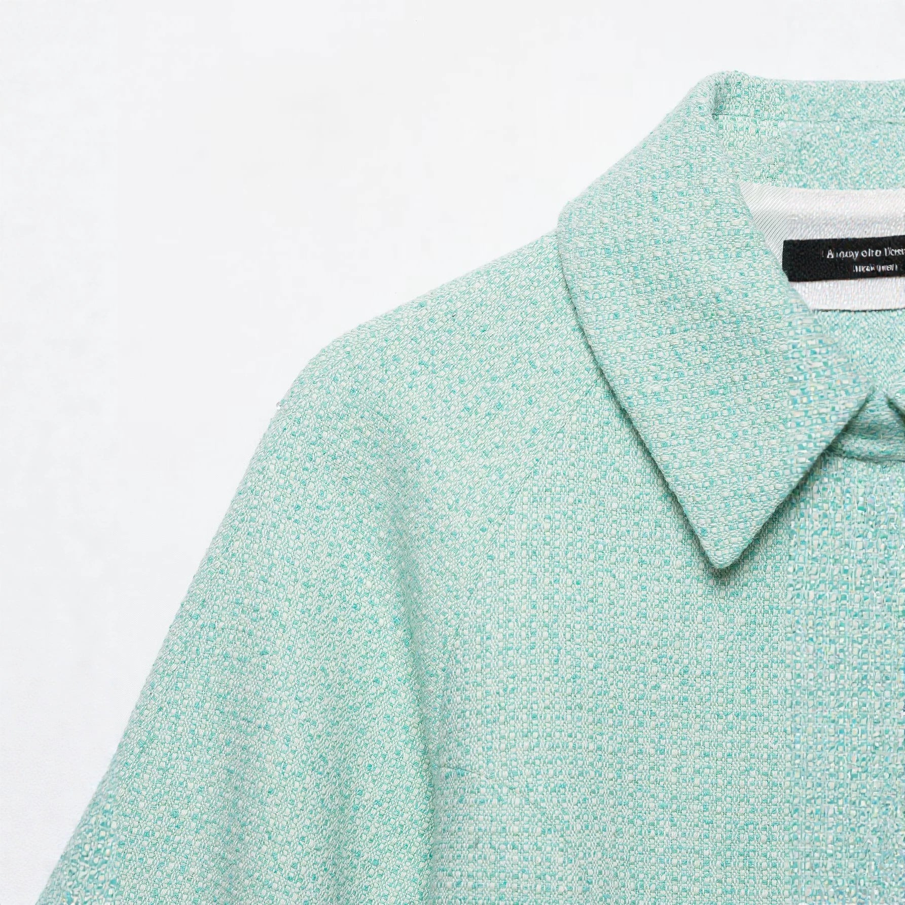 Women's short jacket in boucle mix with concealed zipper and shirt collar Chichicherry