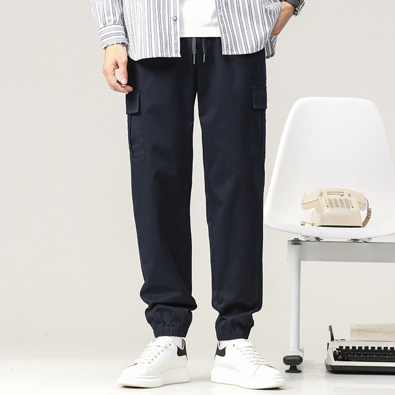 Men Tapered Cargo-Jogger Pants with Drawstring Waist, Flap Pockets and Elastic Ankle Cuffs Chichicherry