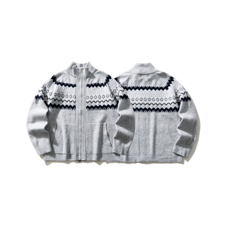 Unisex Norweger cardigan with full zipper, stand-up collar, and side pockets Chichicherry