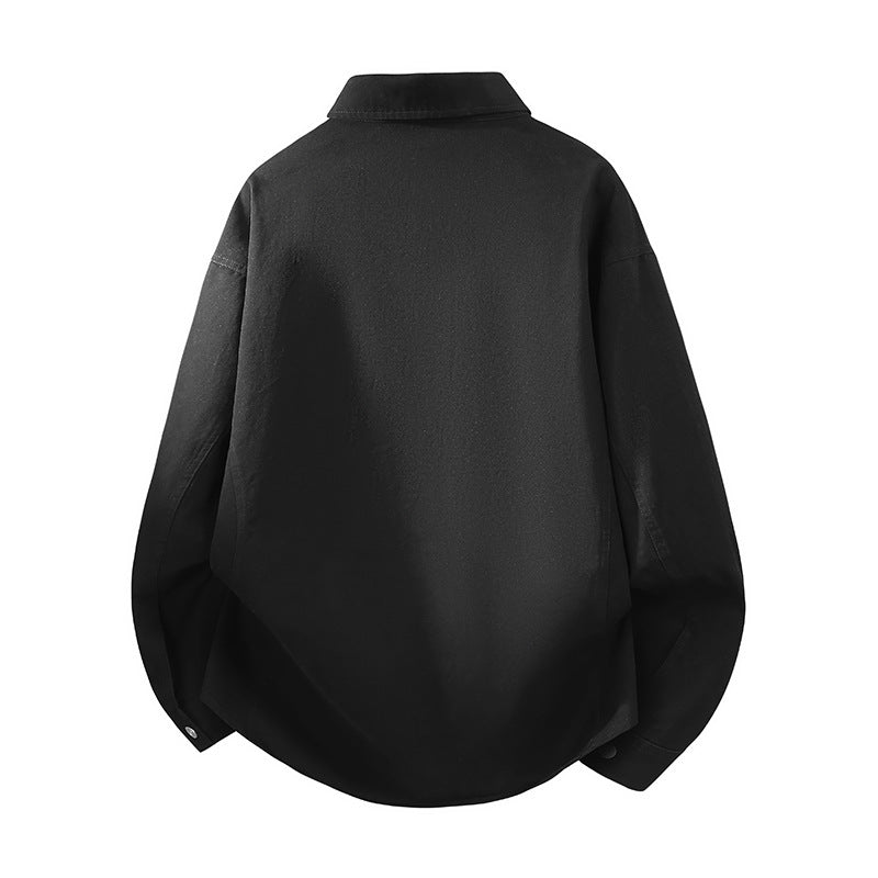 Men's Oversized Shirt Jacket in Worker Style with Angled Zipper Pockets and Snap Placket Chichicherry