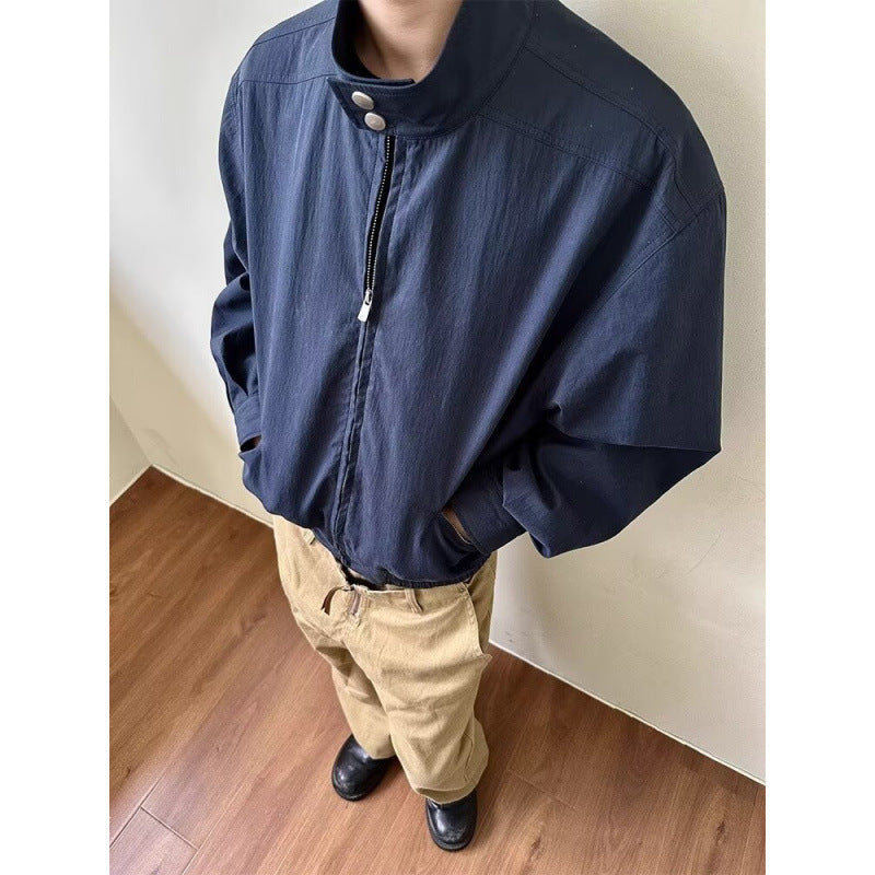 Herren Oversize-Bomberjacke mit Stehkragen und kurzem Reißverschluss Chichicherry