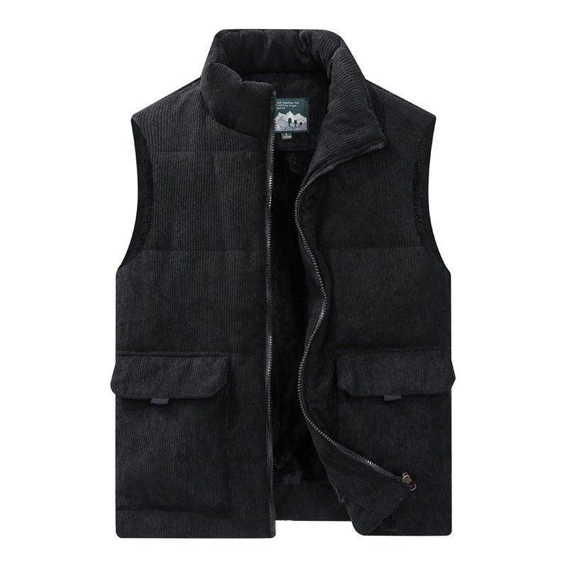 Men's cord utility quilted vest with teddy lining, high stand-up collar and patch flap pockets Chichicherry