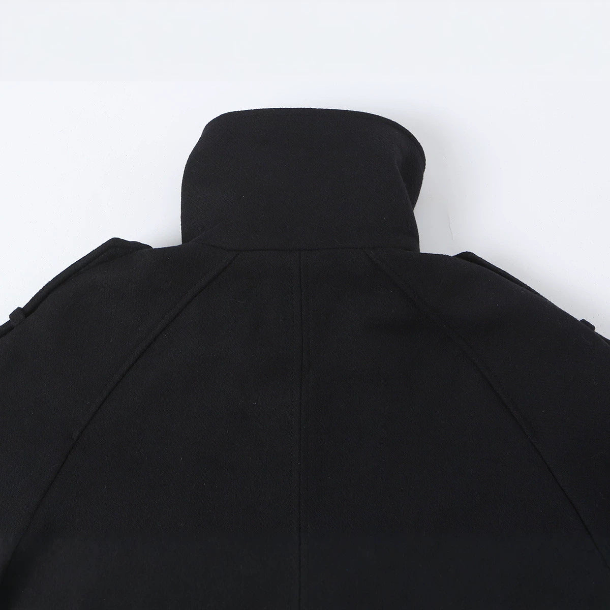 Women's Short Double-Breasted Peacoat with High Standing Collar and Shoulder Straps Chichicherry