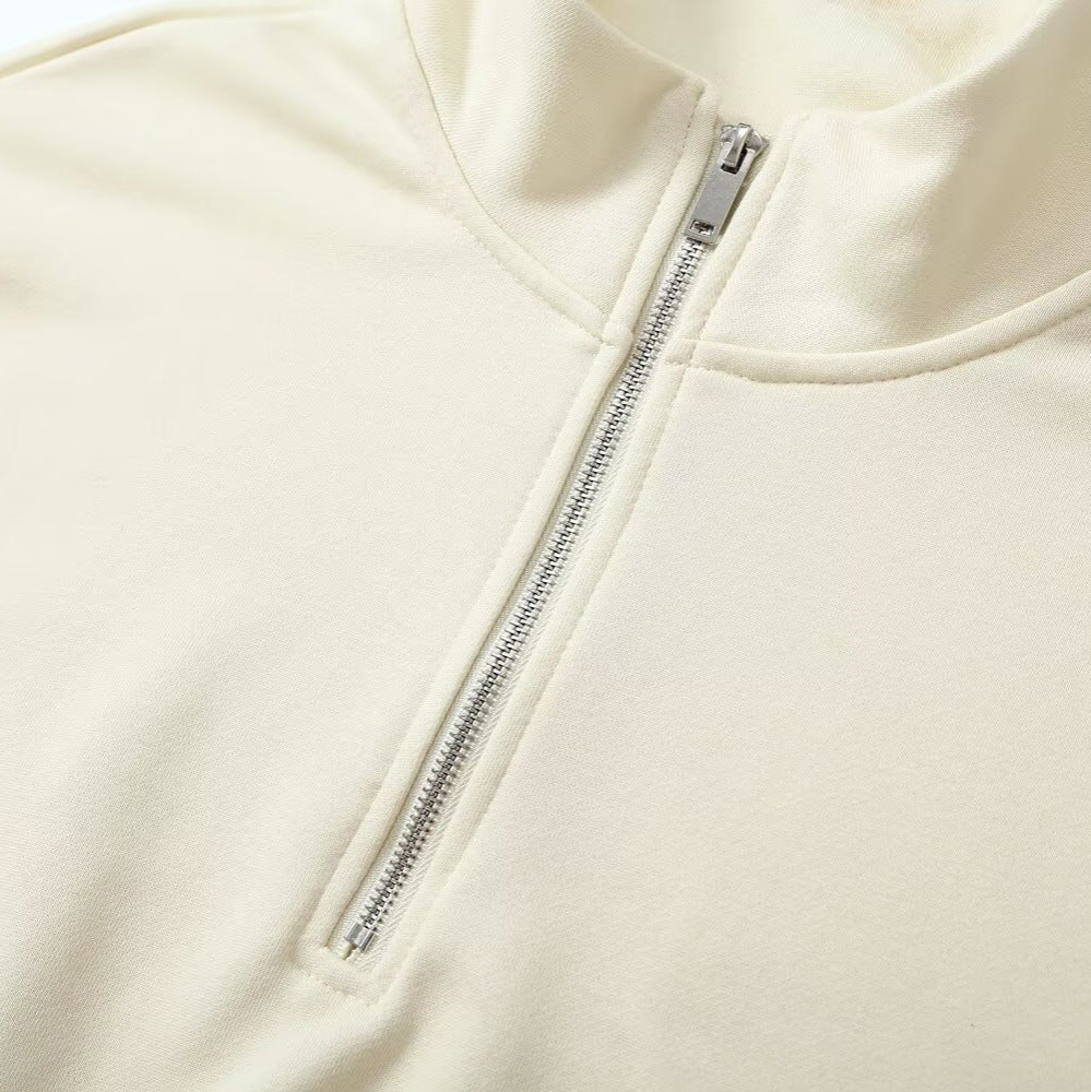 Women’s oversized pullover with half zip stand collar, elastic hem, and drop shoulders Chichicherry