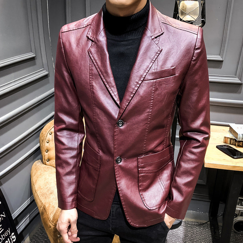Men's Leather Blazer in Slim Fit with Notch Lapel and Two-Button Front Chichicherry