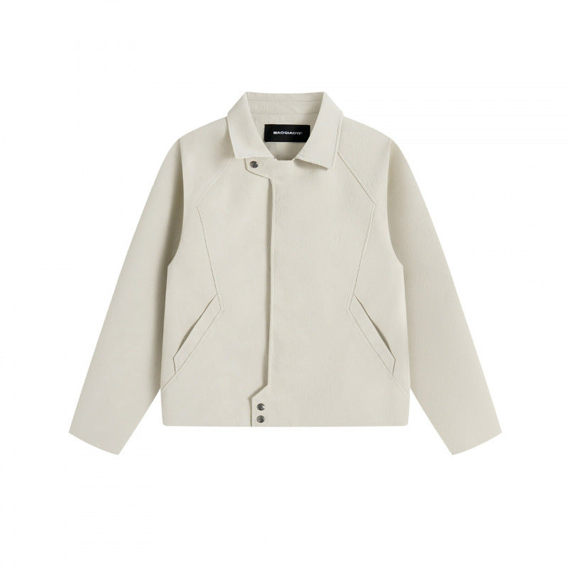 Unisex short jacket in minimalist suede look with concealed front placket and shirt collar Chichicherry