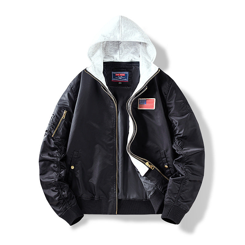 Men's nylon bomber jacket with integrated sweat hood and sleeve utility pocket Chichicherry