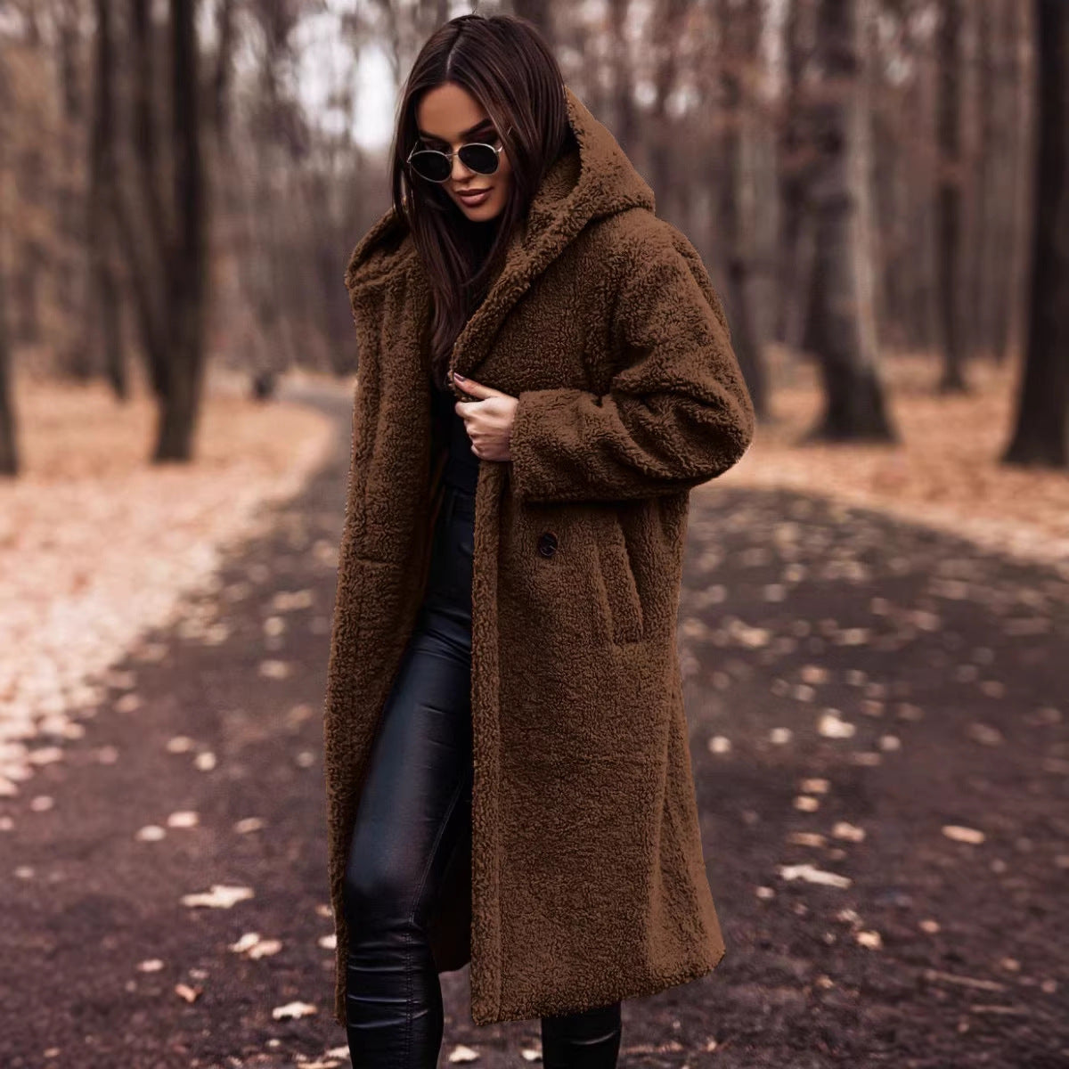 Women oversized teddy coat with hood and button closure Chichicherry
