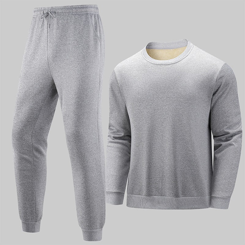Men's Thermo Fleece Lounge Set with Crew Neck Sweater & Tapered Jogging Pants Chichicherry