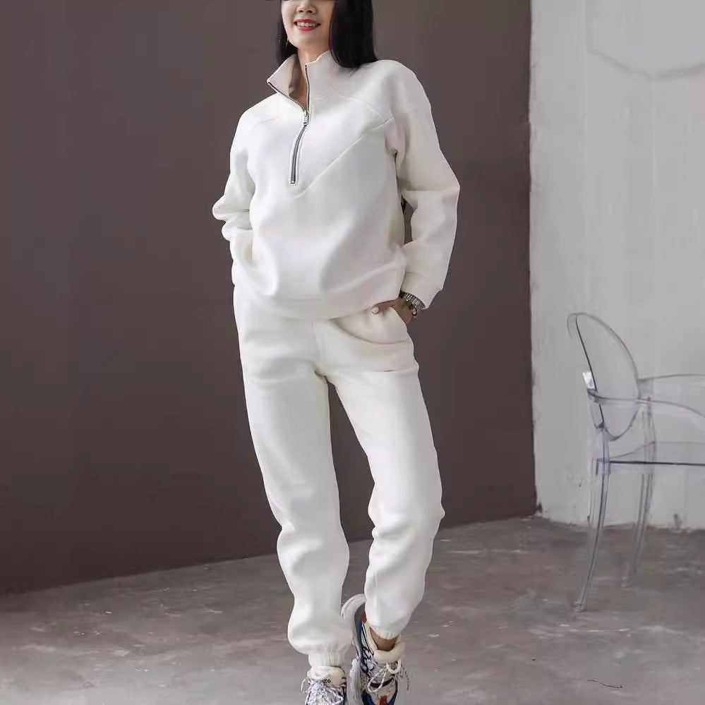 Damen Zweiteiliges Sweat-Loungewear-Set mit Troyer-Reißverschluss und elastischer Jogginghose Chichicherry