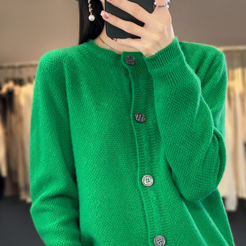 Women Structured Fine Knit Cardigan with Cashmere-like Feel, Continuous Button Placket and Boxy Oversized Fit Chichicherry