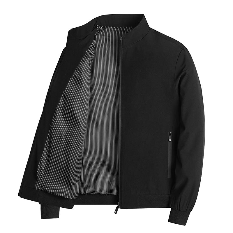 Men's lightweight blouson jacket with stand-up collar, striped lining, and zippered pockets Chichicherry