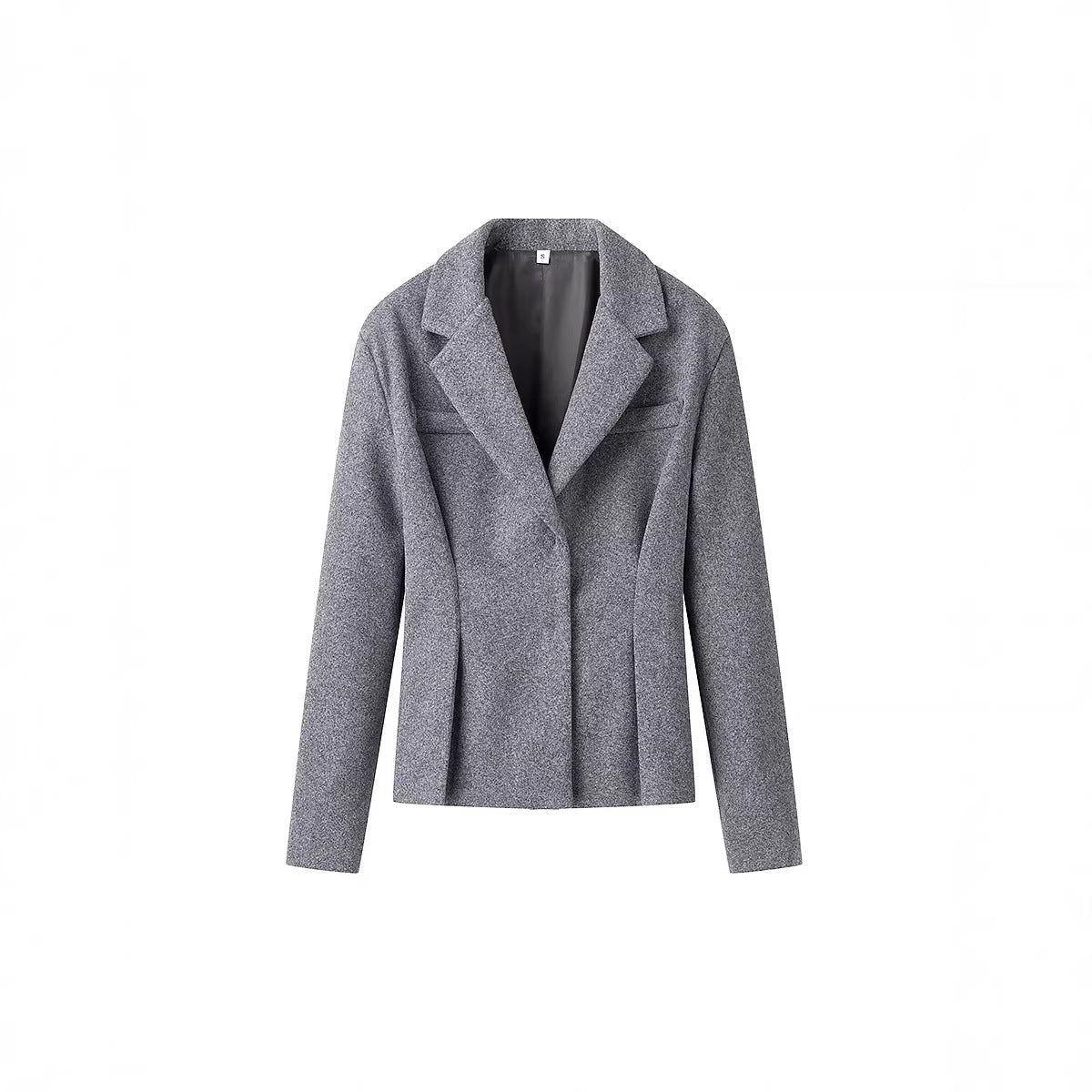 Women's Elegant Wool Blend Suit with Fitted Short Blazer and Flared Midi Skirt Chichicherry