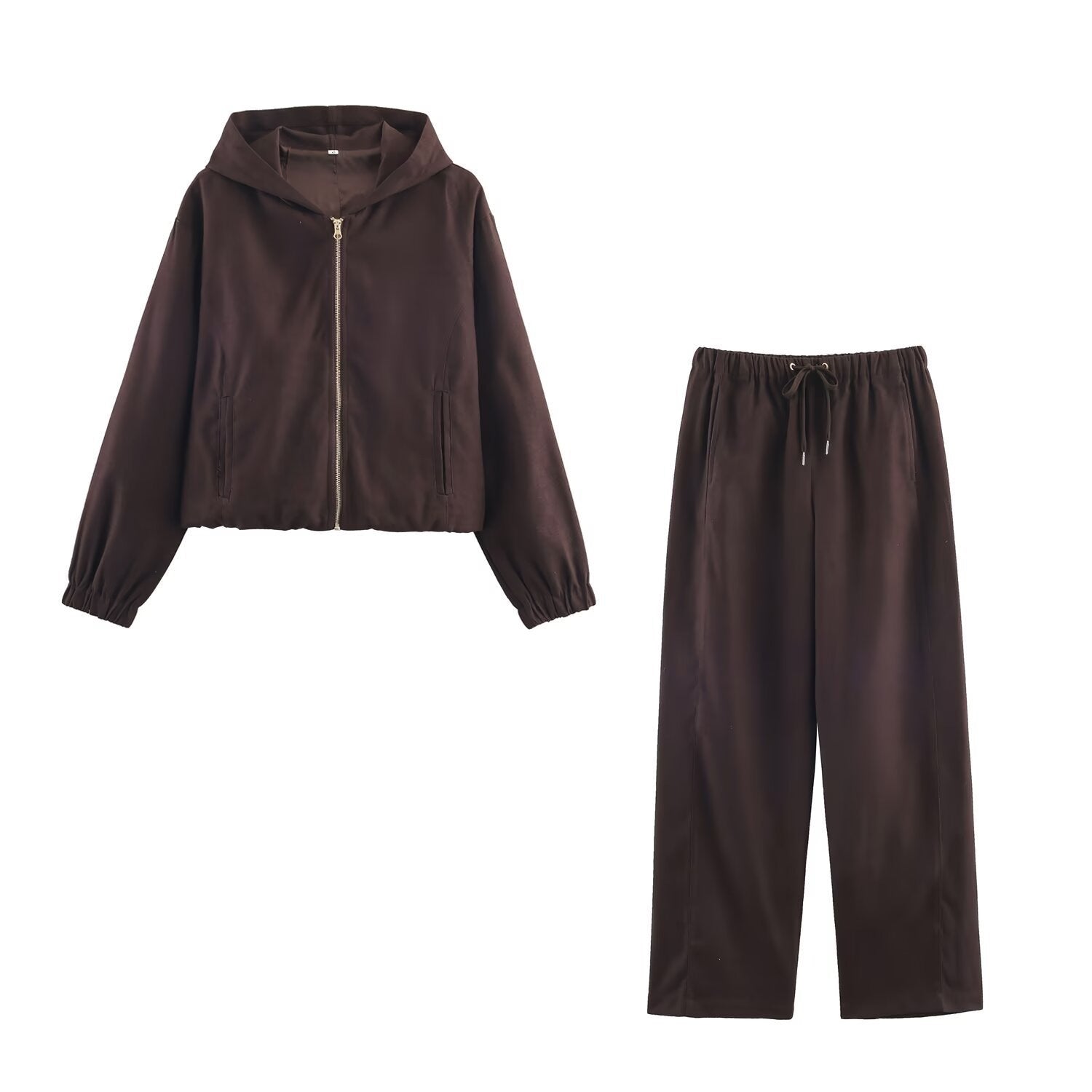 Ladies Boxy Hooded Jacket in Velvet Look with Full Zip and Elastic Hem Chichicherry