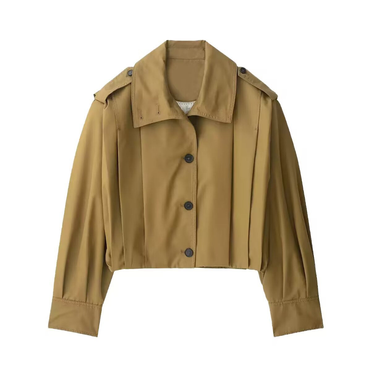 Ladies Short-Cut Trench Blouson Jacket with Pleats and Epaulettes Chichicherry