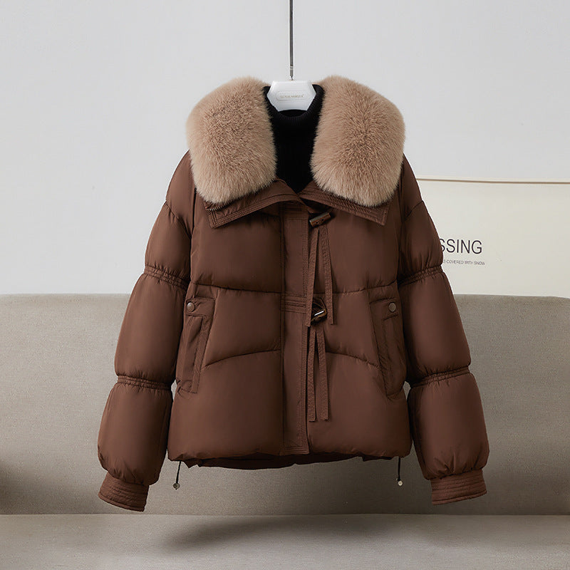 Ladies' short quilted jacket with voluminous faux fur collar, toggle closure, and shape-stable waistline Chichicherry