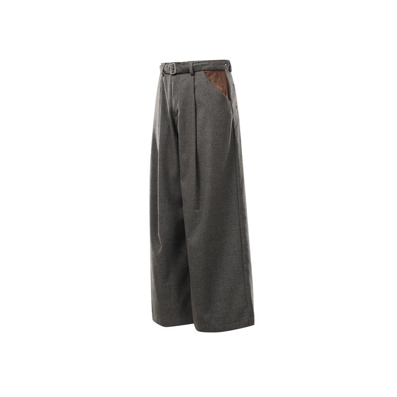Ladies Wide High Waist Culotte Pants with Belt and Contrast Pockets Chichicherry