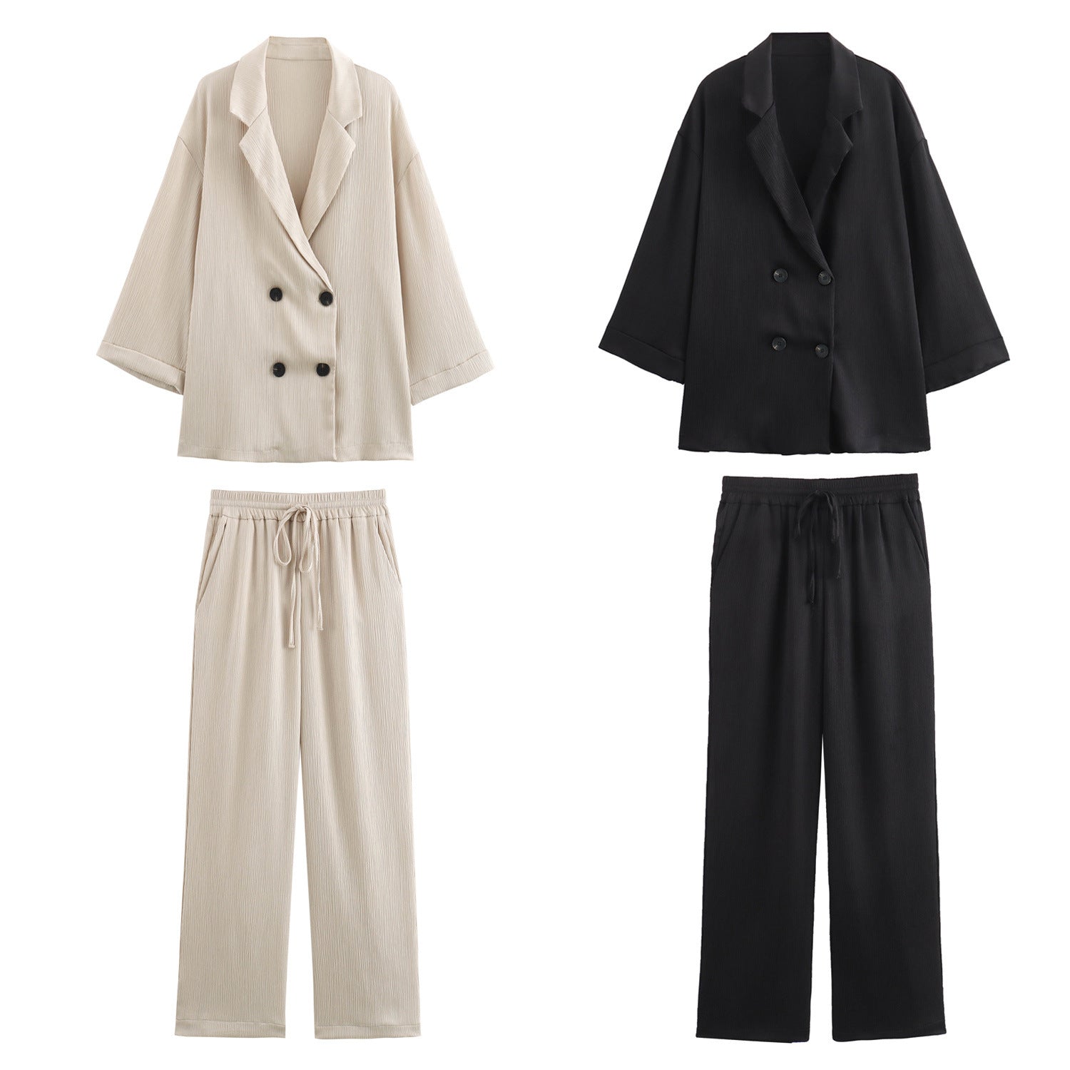 Ladies Oversized Double-Breasted Blazer with Pleated Structure and Three-Quarter Sleeves Chichicherry