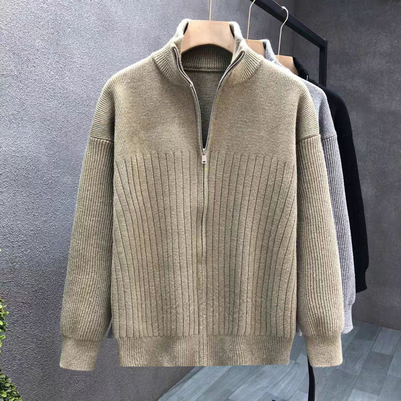 Herren Oversize Feinstrick-Pullover mit halbem Reißverschluss und markanter Rippenstruktur Chichicherry