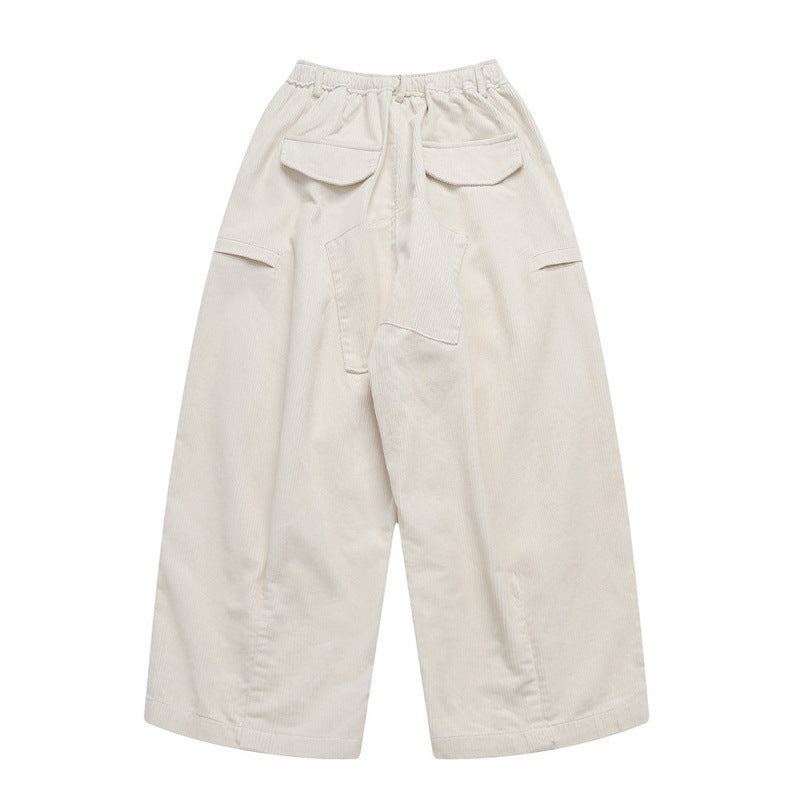 Women Wide High-Waisted Cord Pants in Culotte Cut with Drawstring and Patch Pockets Chichicherry