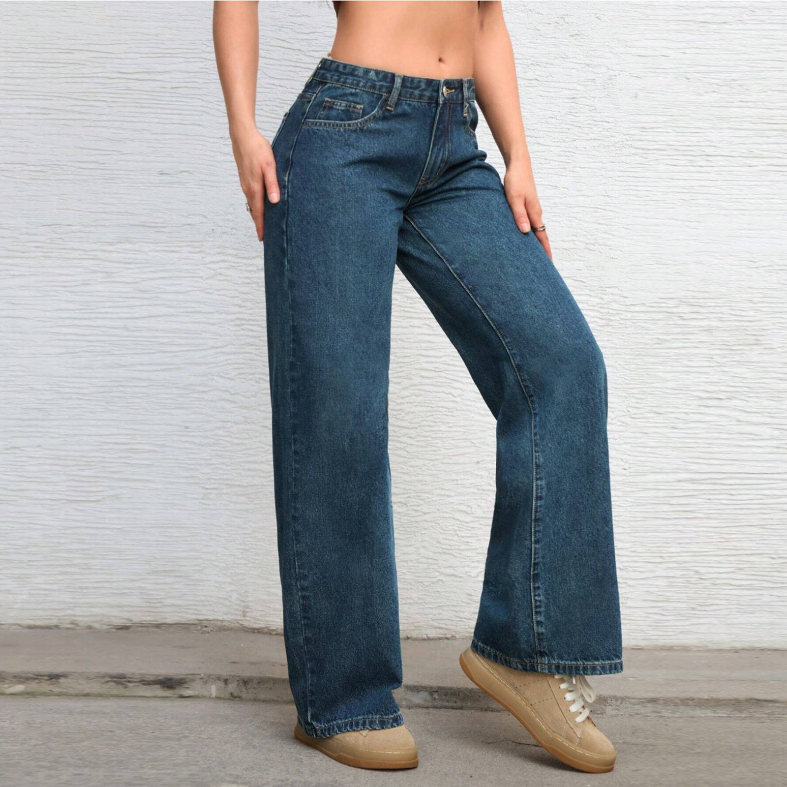Women High-waisted wide Vintage Denim Pants Chichicherry
