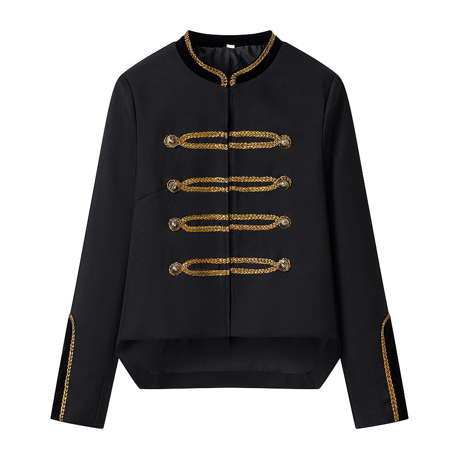 Women Short Military Inspired Parade Jacket with Gold Cord Decoration Chichicherry