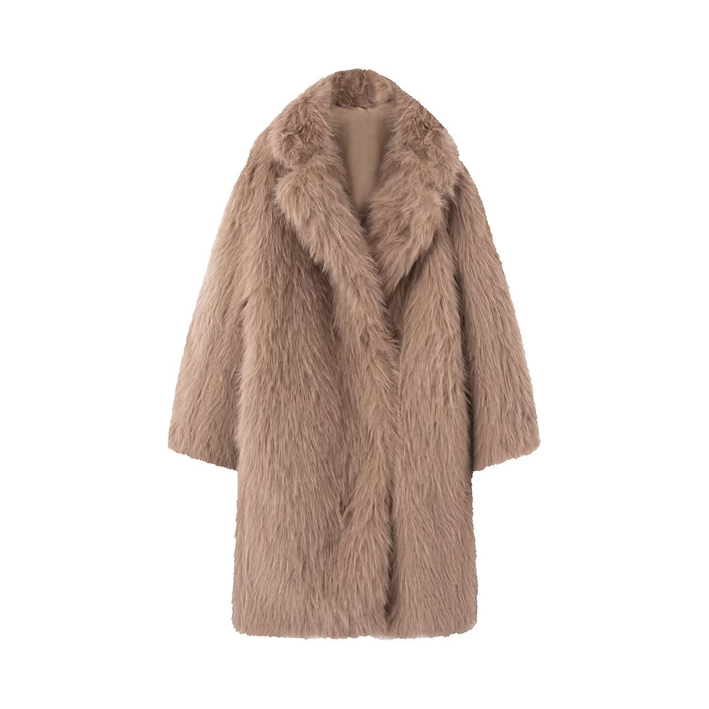 Women Long Oversize Faux Fur Coat with Voluminous Shawl Collar Chichicherry