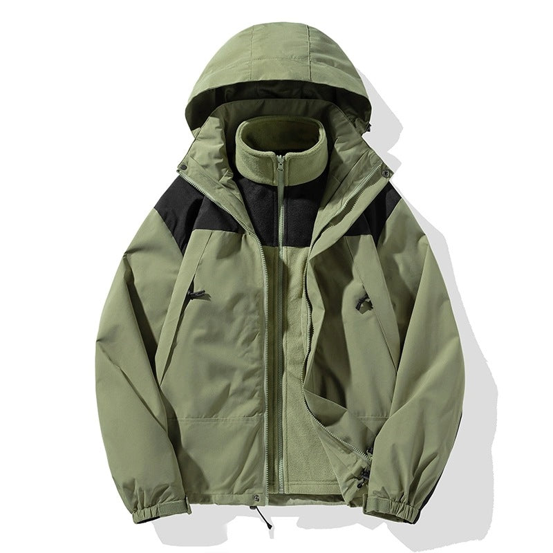 Men's Two-Piece Softshell Set with Removable Fleece Inner Layer and Adjustable Hood Chichicherry
