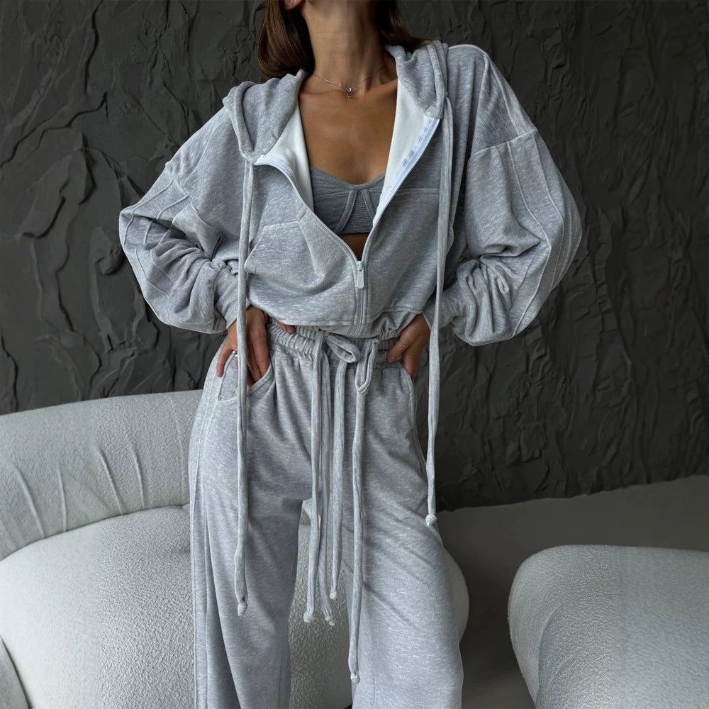 Women's Cropped Hoodie and Highwaist Lounge Pants Set made of French Terry with drawstring Chichicherry