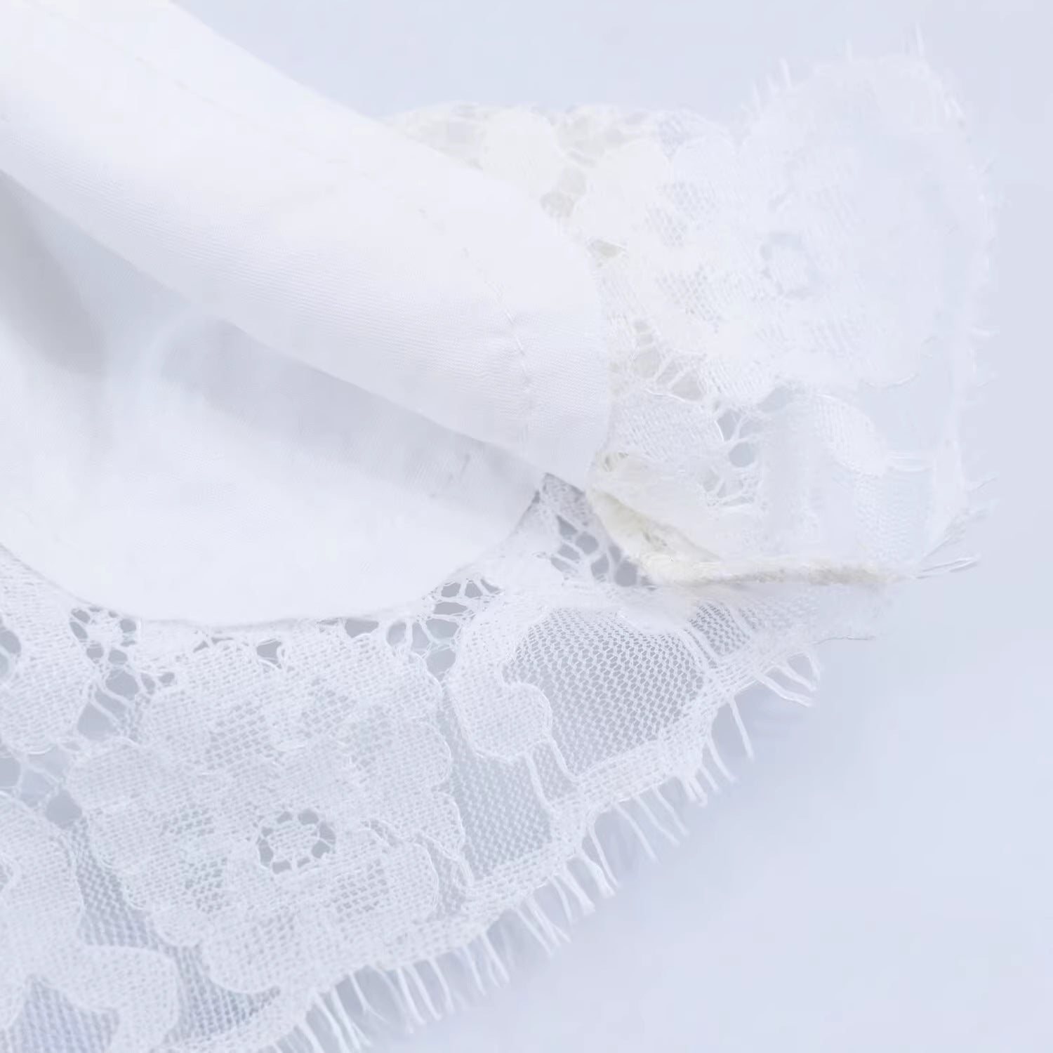Ladies Long Relaxed Shirt with Round Neck and Lace Trim at Hem Chichicherry