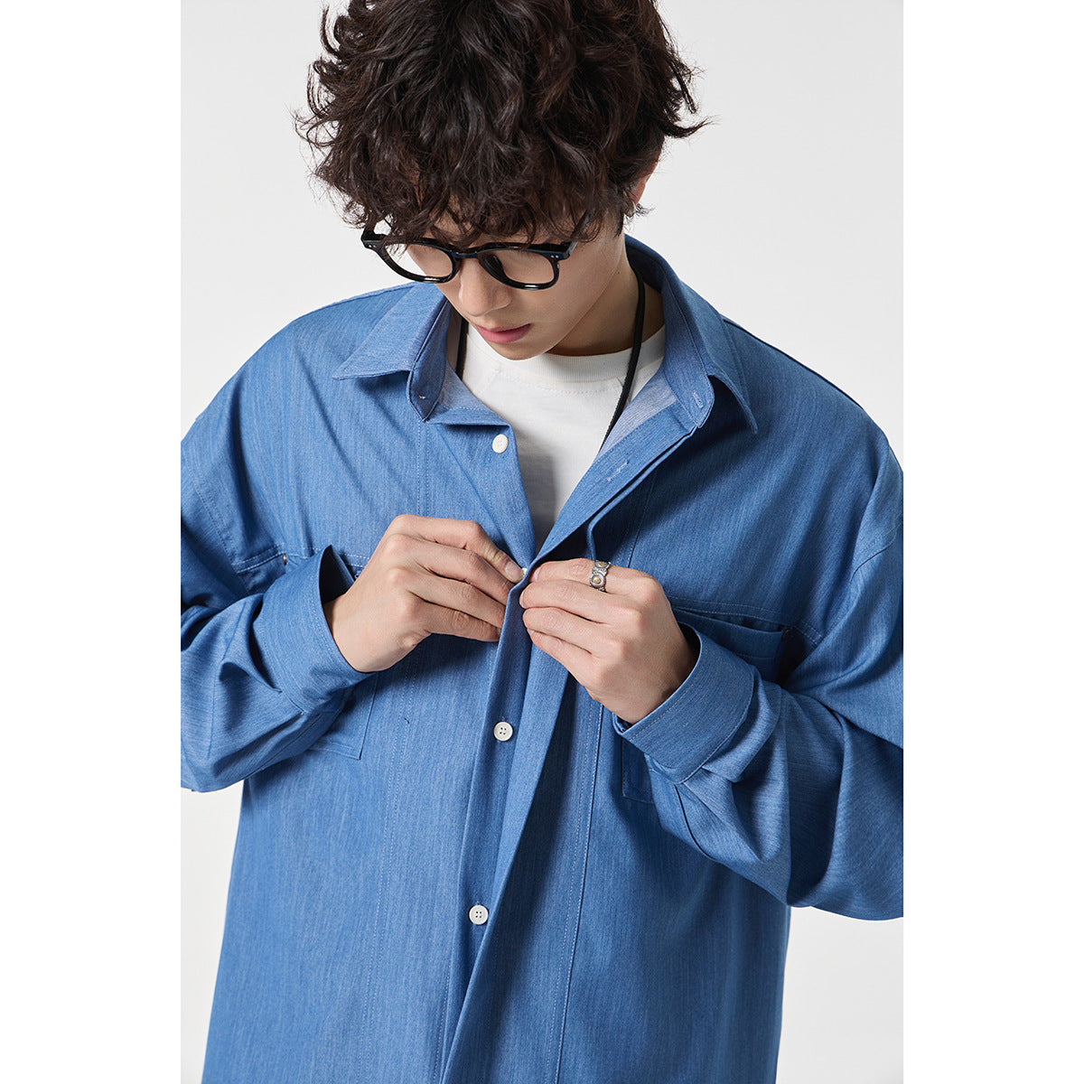 Men's Oversized Shirt Jacket made of lightweight denim quality with concealed button placket and chest pockets Chichicherry