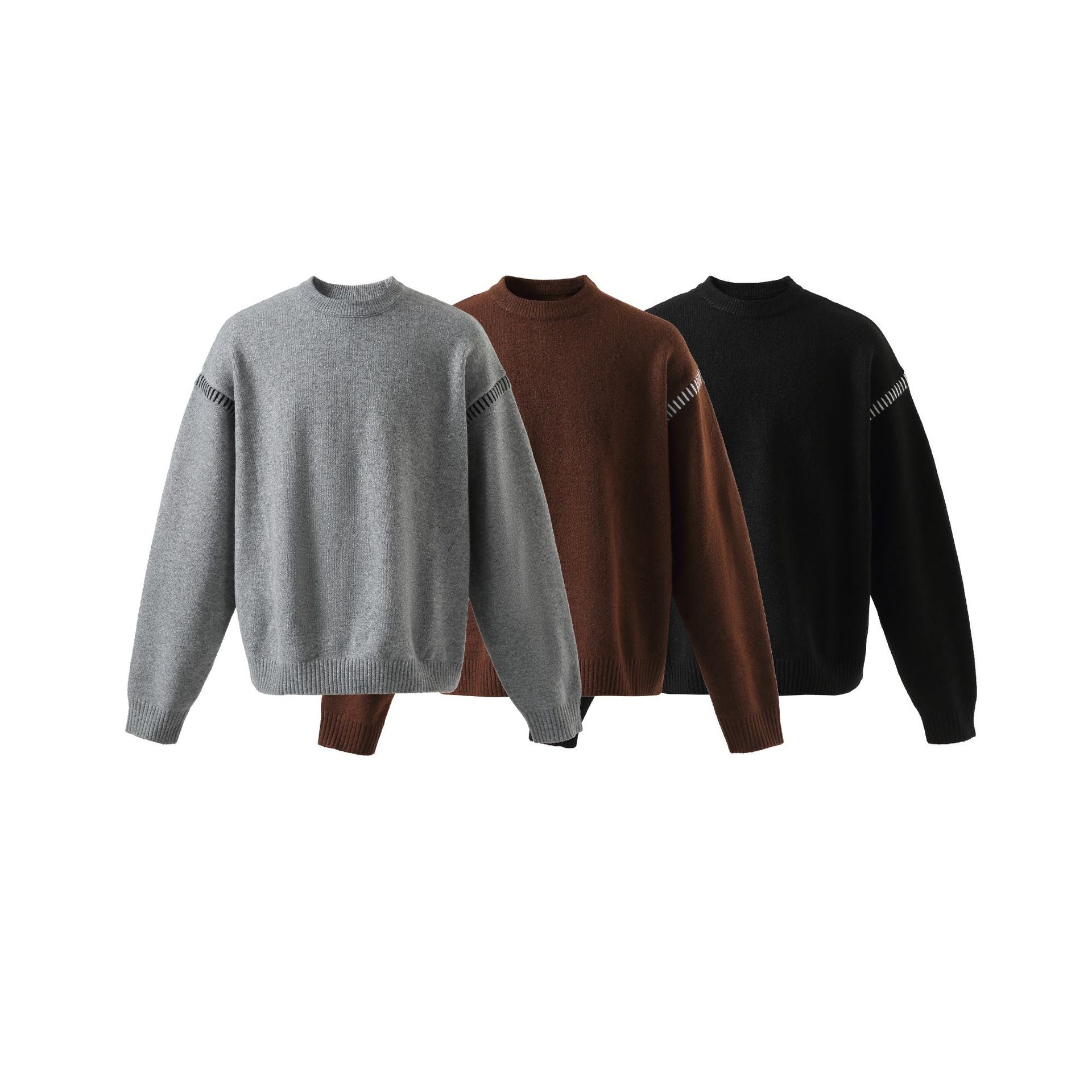 Women's Soft Oversized Wool Blend Sweater with Round Neckline and Decorative Shoulder Seam Chichicherry
