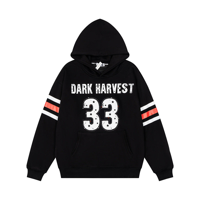 Women's oversized hoodie with vintage number print, studded detailing, and contrast stripes on the sleeves Chichicherry