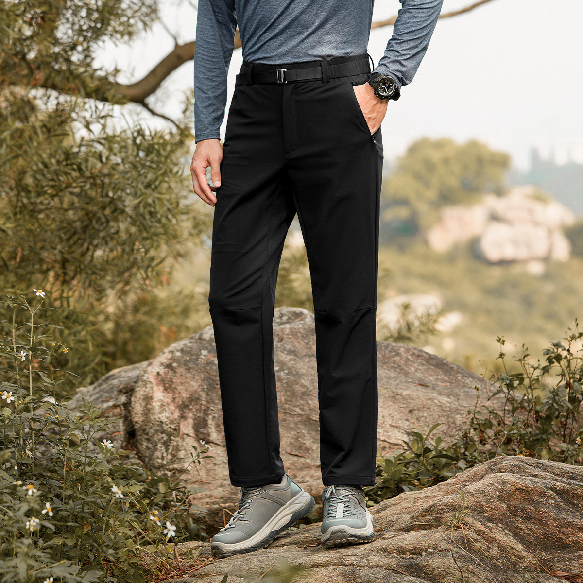 Men's Softshell Trekking Pants with Stretch, water-repellent zip pockets and adjustable waistband Chichicherry