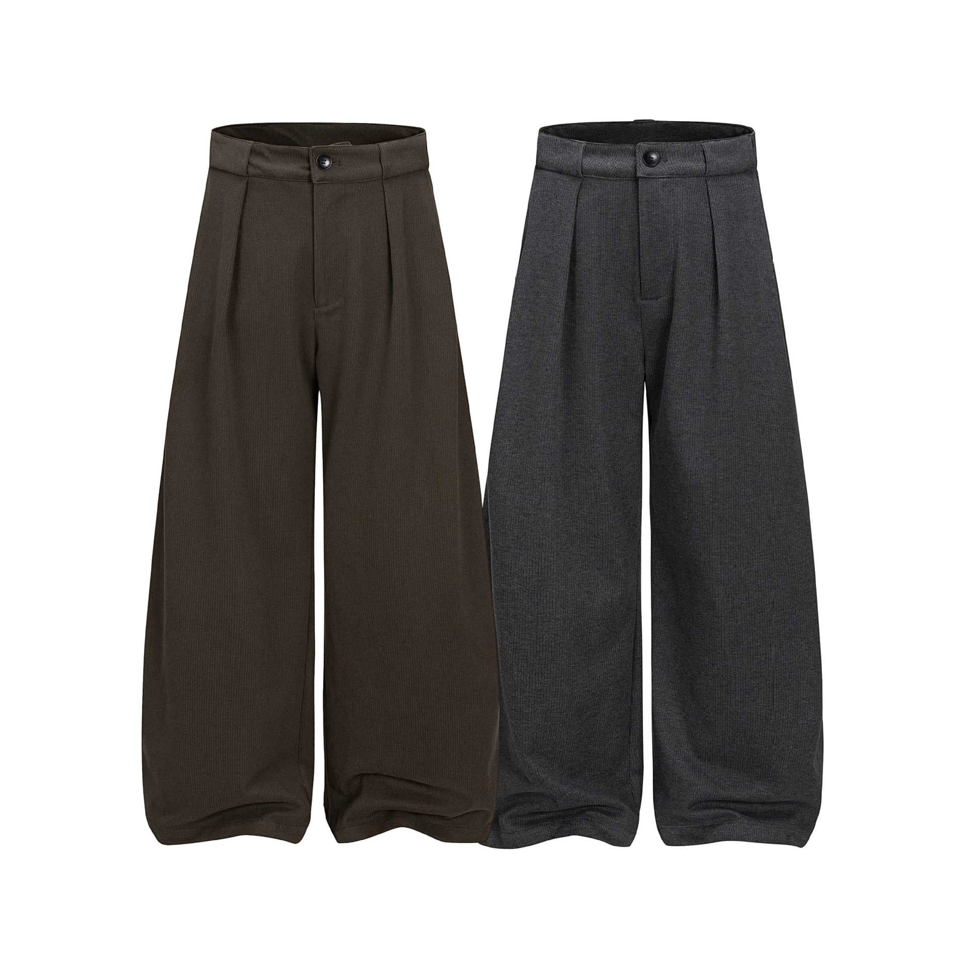 Women High-Waisted Culotte Pants with Wide Leg, Pleats and Button Closure Chichicherry
