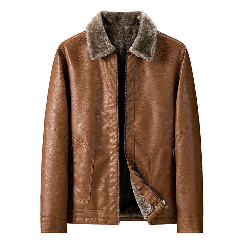 Men's Faux Leather Pilot Jacket with Teddy Collar and Zipper Chichicherry
