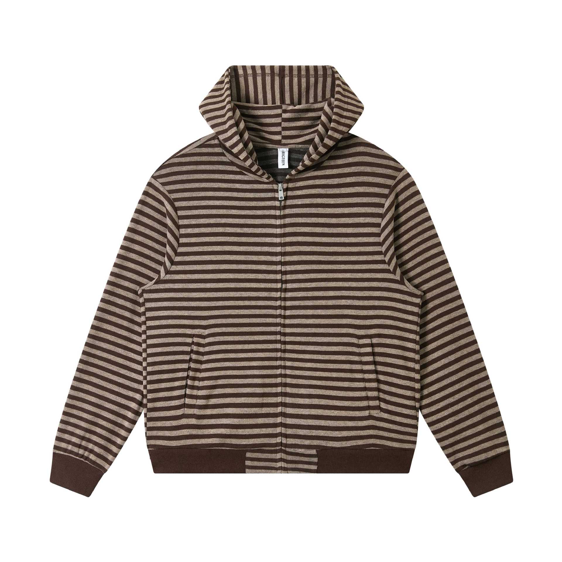 Unisex Striped Knit Hoodie with Full Zip and Kangaroo Pockets Chichicherry