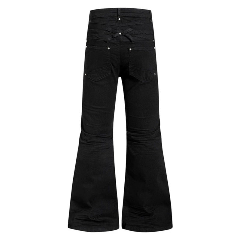 Women's Wide Flared Jeans with Asymmetrical Zipper and Button Closure Chichicherry