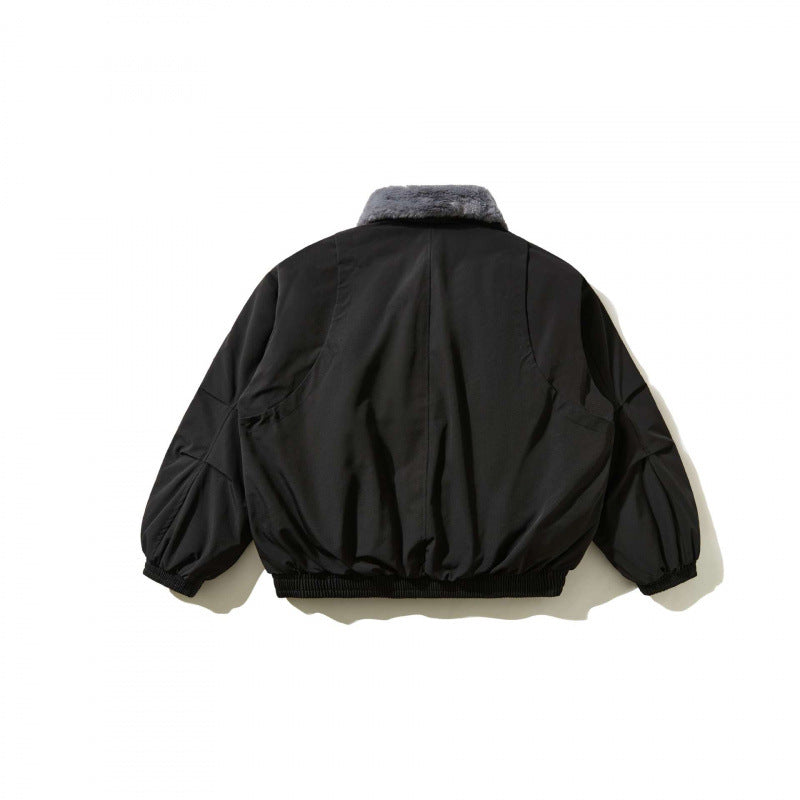 Men's short-cut quilted bomber jacket with fixed faux fur collar and tailored hem Chichicherry