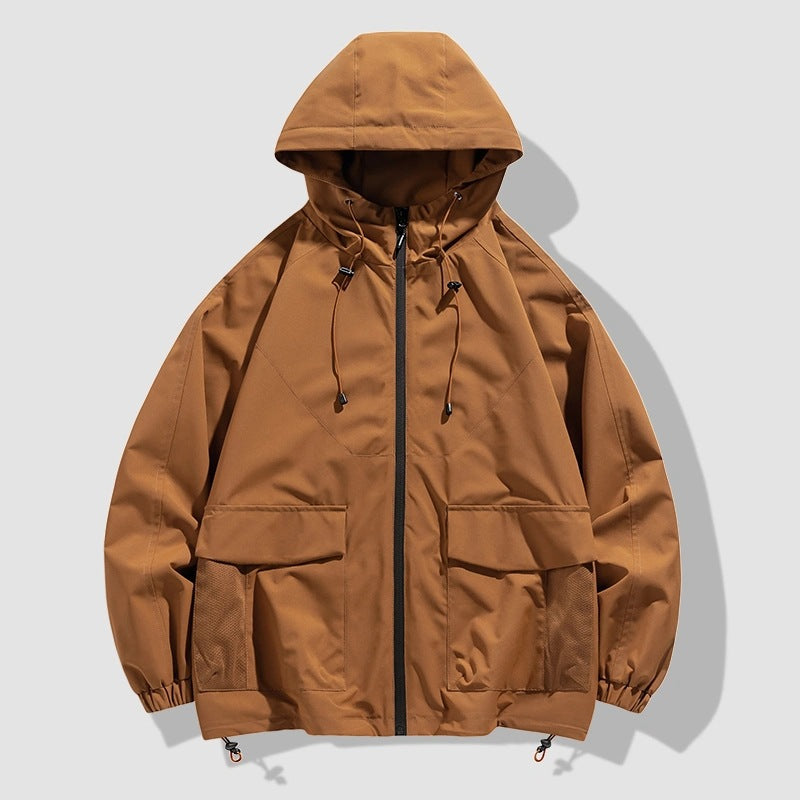 Men's Oversize Utility Softshell Jacket with Hood, Patches & Adjustable Hem Chichicherry