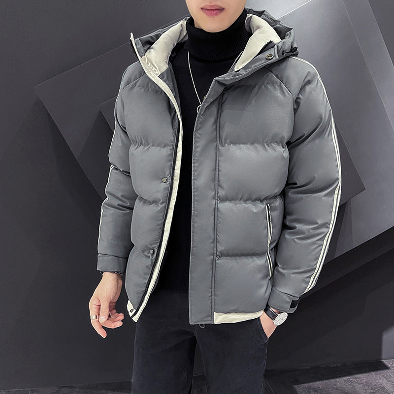 Men's Sporty Quilted Parka with Hood, Contrast Trim and Sleeve Stripes Chichicherry