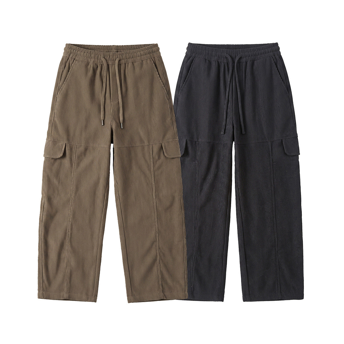 Women's wide high-waisted cargo pants made of fine corduroy with drawstring Chichicherry