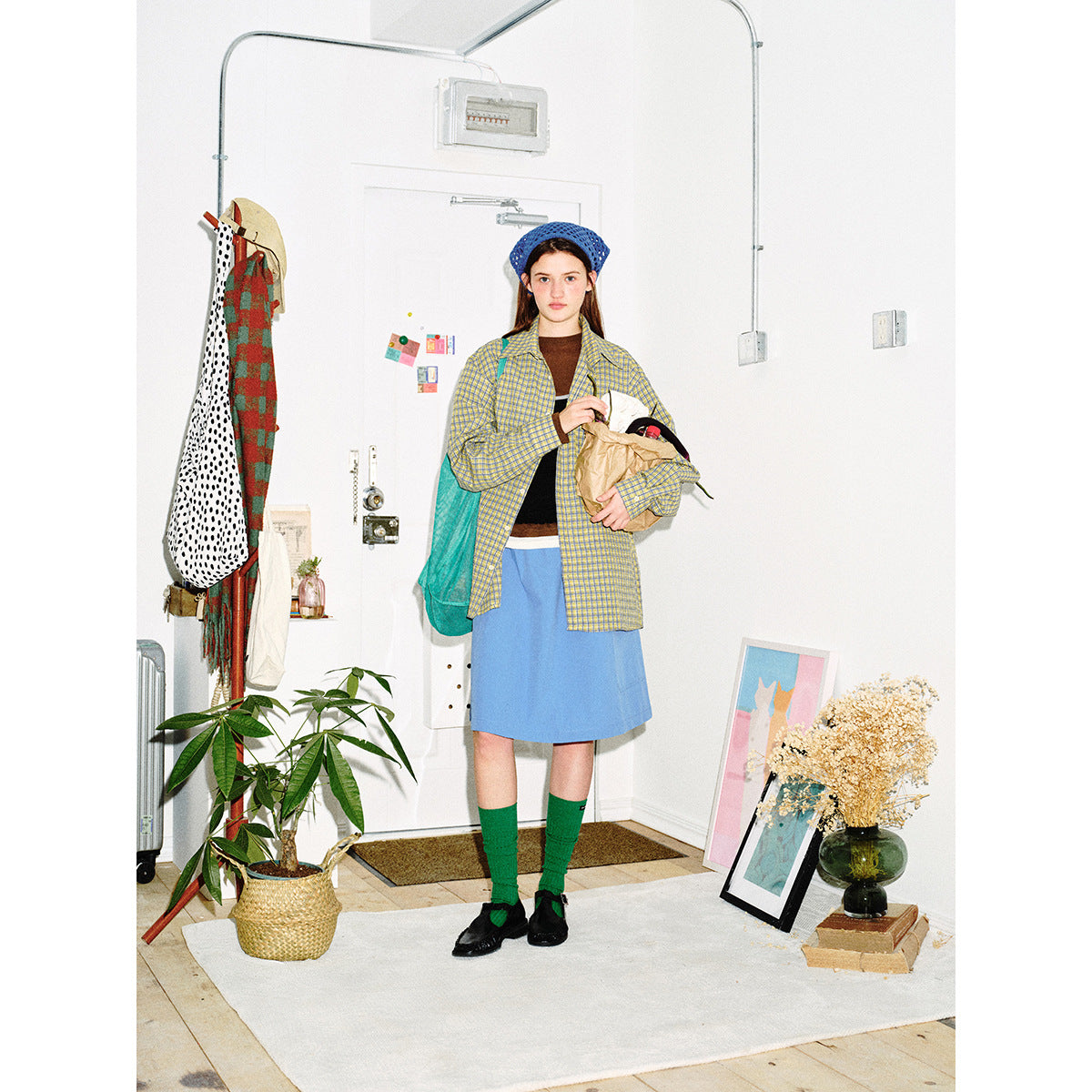 Unisex Oversize Check Shirt with boxy silhouette, straight hem and patch chest pocket Chichicherry