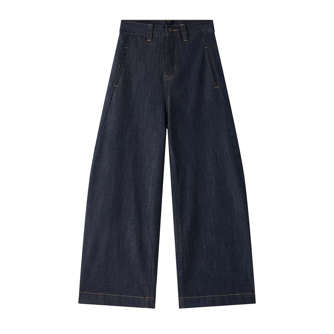 Women Wide High-Waist Denim Pants with Extra Wide Leg and Casual Waistband Processing Chichicherry
